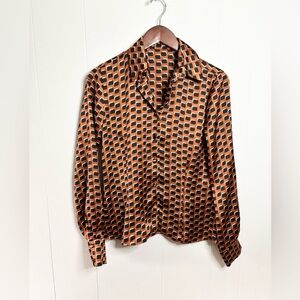 Alexis printed satin feel blouse button front M